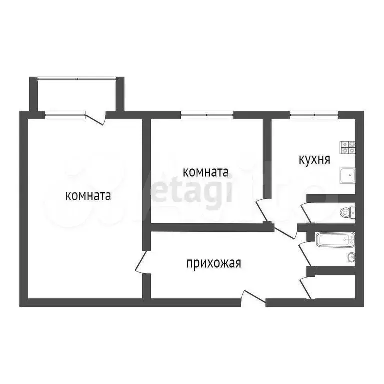 2-к. квартира, 49,1 м, 4/5 эт. - Фото 0
