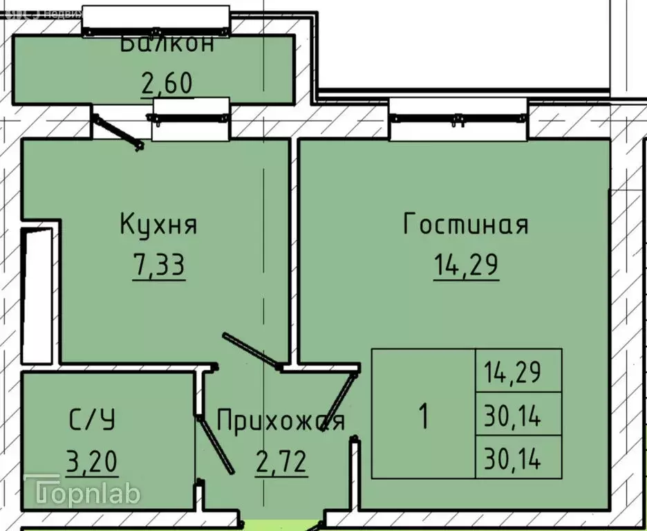 1-комнатная квартира: Нальчик, улица Тарчокова, 127А (30.14 м) - Фото 0