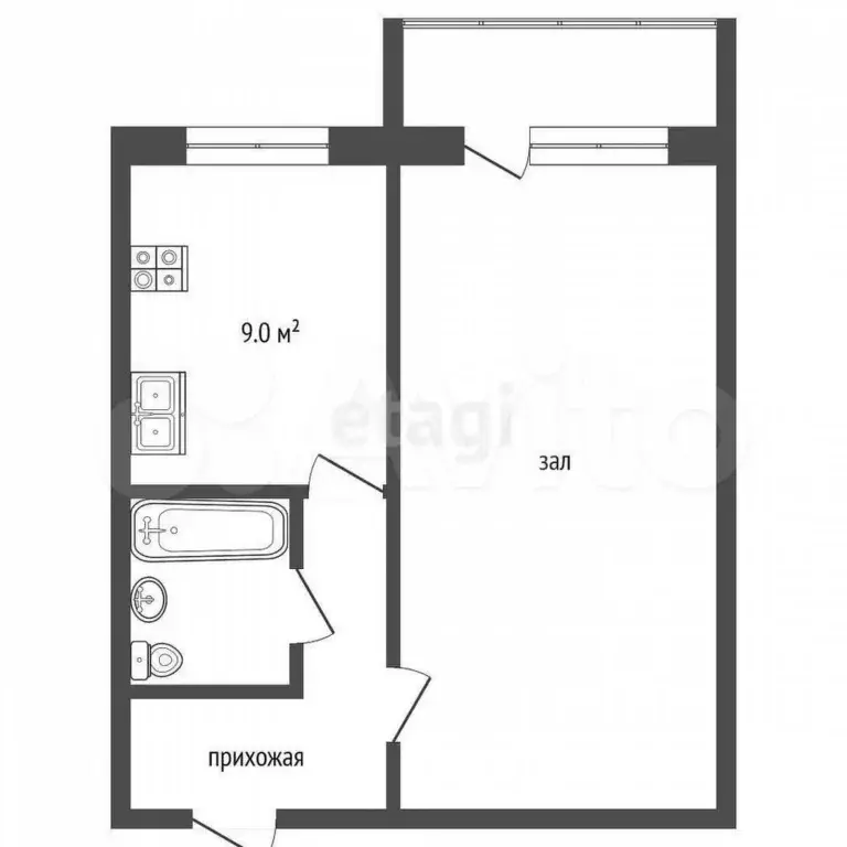 1-к. квартира, 34,5 м, 9/9 эт. - Фото 0