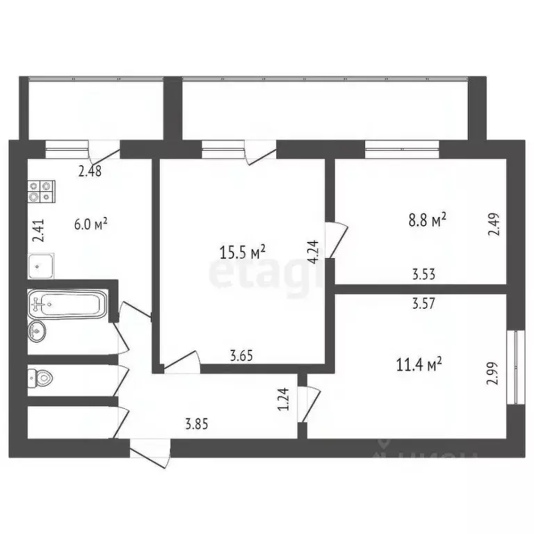 3-к кв. Тюменская область, Тюмень ул. 50 лет Октября, 44 (53.0 м) - Фото 1