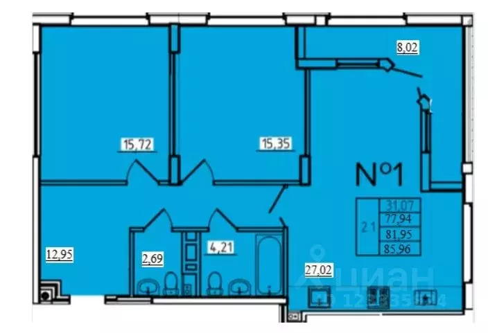 2-к кв. Тульская область, Тула пер. Шевченко, 5 (82.0 м) - Фото 1