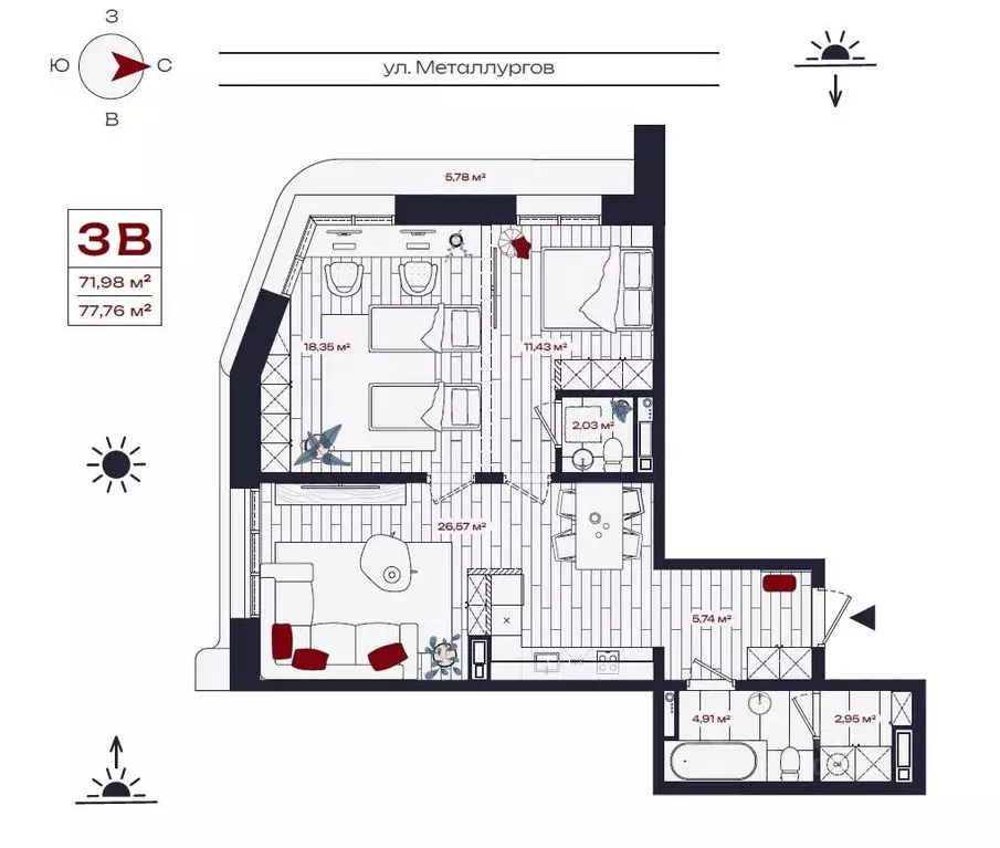 3-к кв. Иркутская область, Братск ул. Металлургов, 10 (77.76 м) - Фото 0