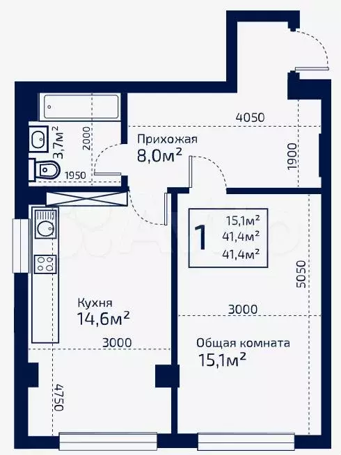 1-к. квартира, 41,7 м, 1/9 эт. - Фото 0