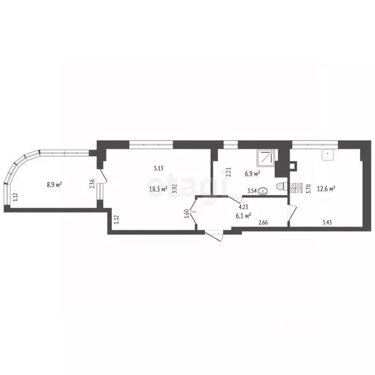 2-к кв. Калининградская область, Зеленоградск ул. Тургенева, 8А (52.8 ... - Фото 2