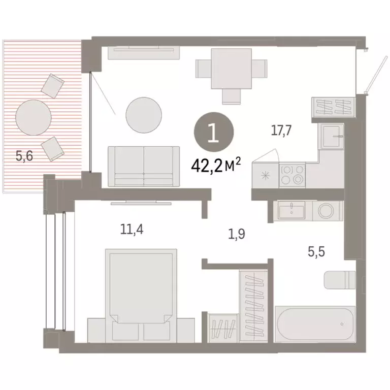 1-комнатная квартира: Тюмень, улица Муравленко, 9/2 (42.15 м) - Фото 2