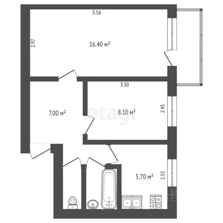 2-к кв. Вологодская область, Вологда Московское ш., 26 (41.0 м) - Фото 1