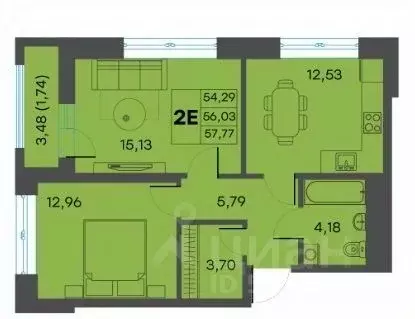 2-к кв. Тверская область, Тверь ул. 2-я Красина, 64 (56.03 м) - Фото 1