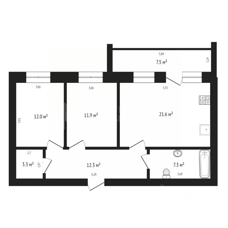 2-к кв. Тюменская область, Тюмень ул. Тимофея Кармацкого, 5к2 (70.5 м) - Фото 1