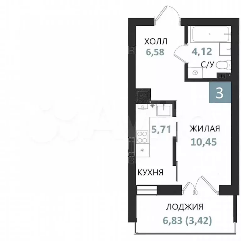 Квартира-студия, 30,3 м, 1/5 эт. - Фото 0