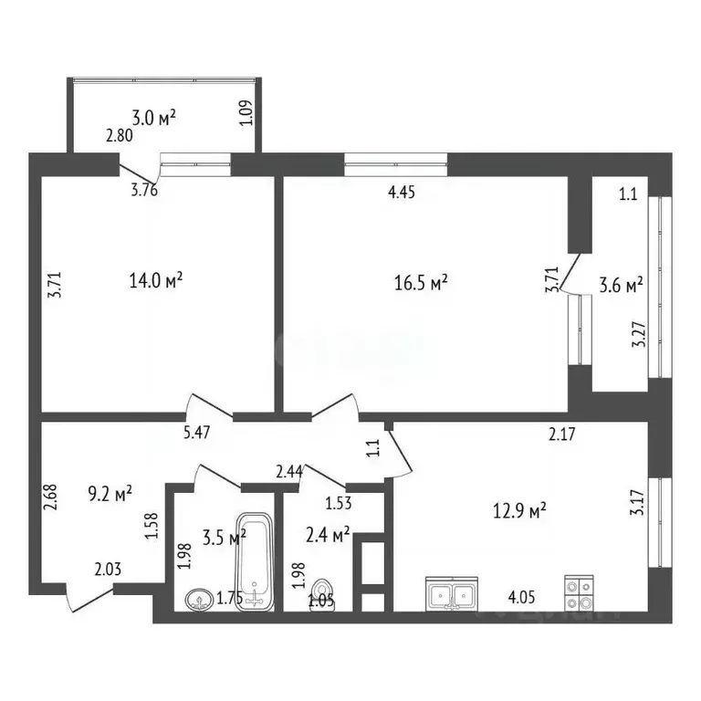 2-к кв. Московская область, Одинцово Северная ул., 1 (58.5 м) - Фото 2