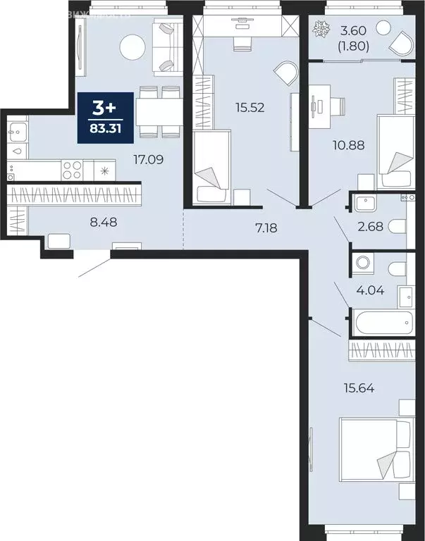 3-комнатная квартира: Тюмень, Камчатская улица, 109к1 (85.11 м) - Фото 1