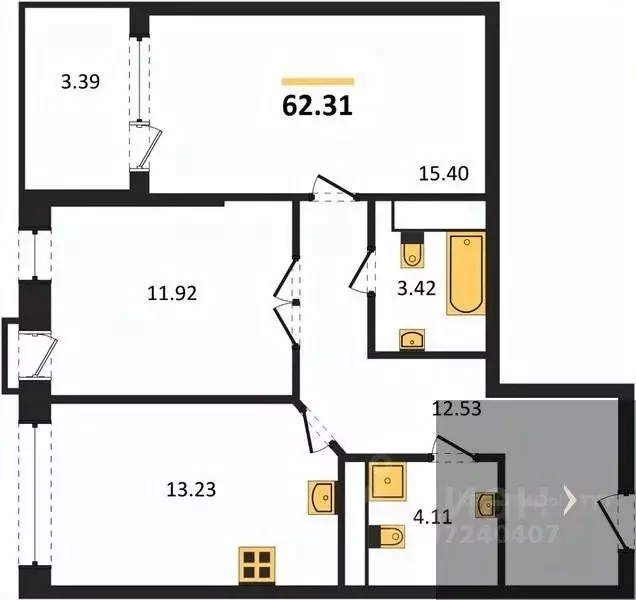 2-к кв. Воронежская область, Воронеж наб. Чуева, 7 (62.31 м) - Фото 0