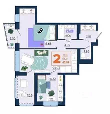 2-к кв. Брянская область, Брянск Московский мкр, Микрорайон Акватория ... - Фото 0