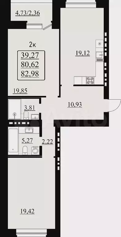 2-к. квартира, 83 м, 1/8 эт. - Фото 1