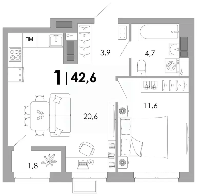1-к кв. Владимирская область, Владимир Уно жилой комплекс (42.6 м) - Фото 1