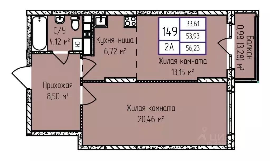 2-к кв. Удмуртия, Ижевск ул. Героя России Ильфата Закирова, 20А (56.39 ... - Фото 1