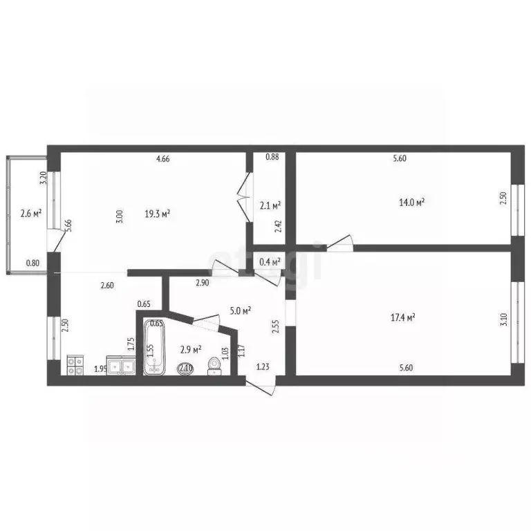 3-к кв. Башкортостан, Стерлитамак просп. Октября, 3 (61.1 м) - Фото 2