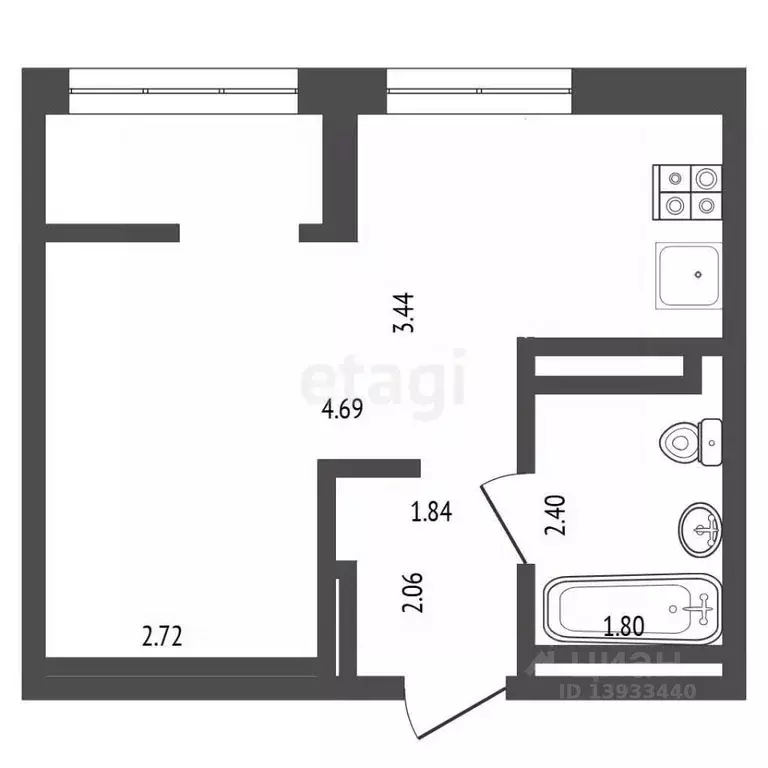 Студия Тюменская область, Тюмень ул. Газовиков, 34 (33.3 м) - Фото 2