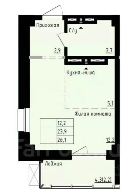 Студия Приморский край, Владивосток ул. Полковника Фесюна, 14 (23.0 м) - Фото 2
