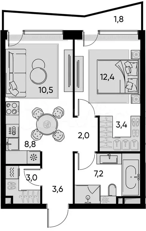 1-к. квартира, 52,6 м, 13/22 эт. - Фото 1