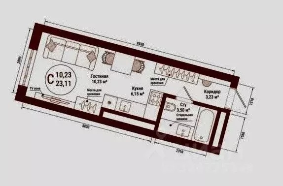 Студия Башкортостан, Уфа Армавирская ул., 15 (23.0 м) - Фото 2