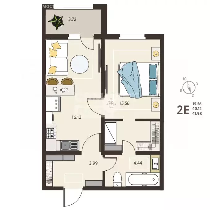 1-комнатная квартира: Курск, улица Энгельса, 115 (41.98 м) - Фото 1