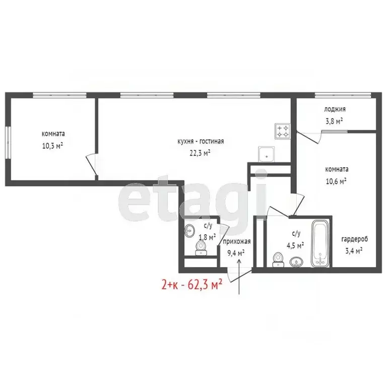 2-к кв. Свердловская область, Екатеринбург ул. Шаумяна, 20 (66.2 м) - Фото 2