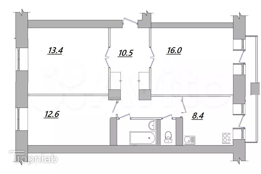 3-к. квартира, 69,5 м, 4/5 эт. - Фото 0