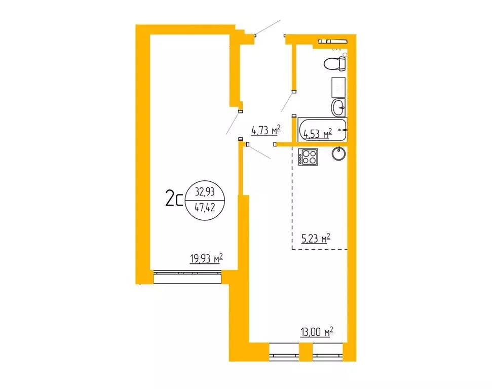 2-комнатная квартира: Уфа, улица Аксакова, 79 (47.29 м) - Фото 1