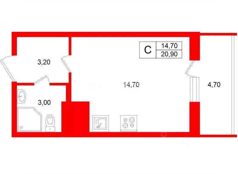 Студия Санкт-Петербург ул. Плесецкая, 14 (20.9 м) - Фото 2