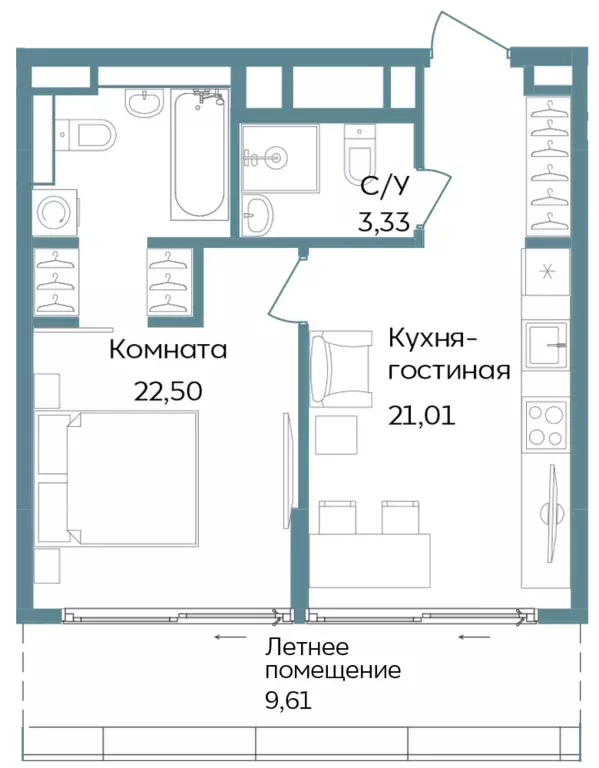 2-к квартира, 56.45 м - Фото 0