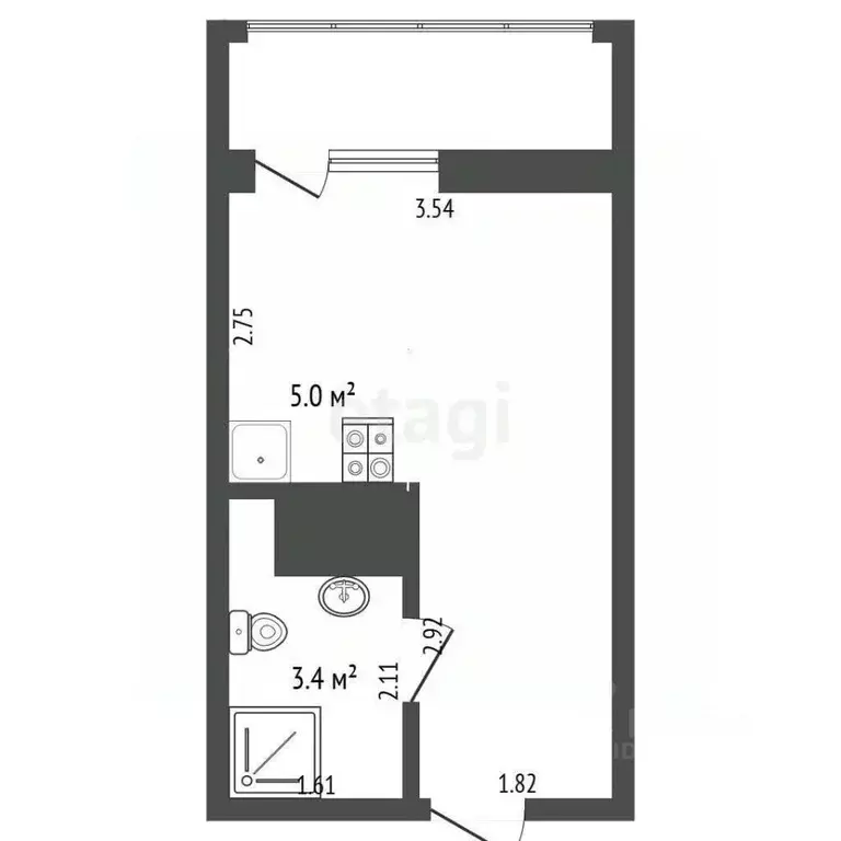 Студия Тюменская область, Тюмень ул. Краснооктябрьская, 16 (20.2 м) - Фото 2