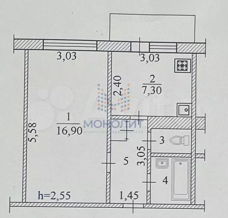 1-к. квартира, 35,1 м, 8/9 эт. - Фото 0