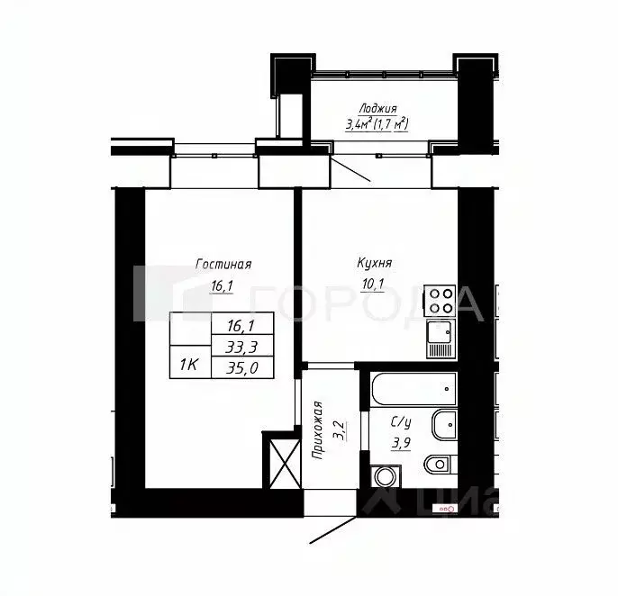1-к кв. Алтайский край, Барнаул ул. Сухэ-Батора, 39 (35.0 м) - Фото 2