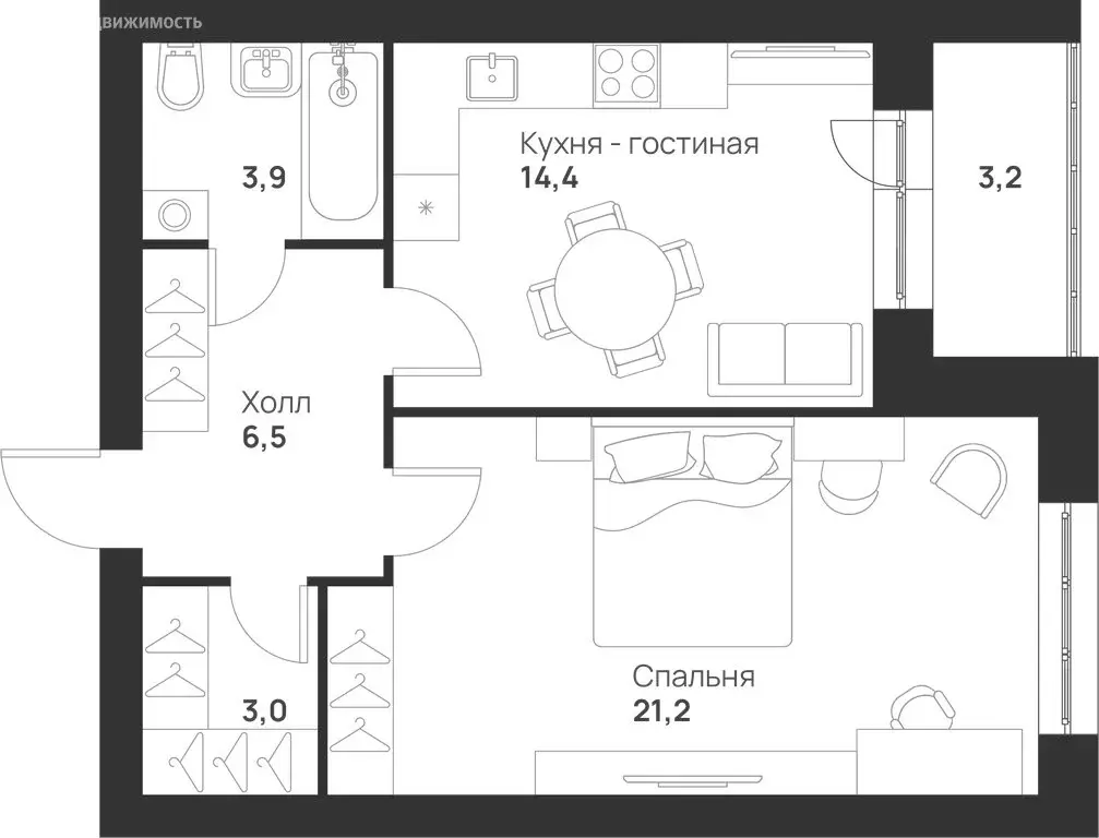 1-комнатная квартира: Тула, улица Героев России, 2 (52.2 м) - Фото 1