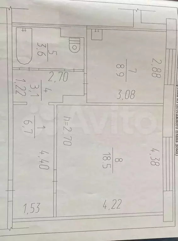 1-к. квартира, 40,8 м, 5/6 эт. - Фото 0
