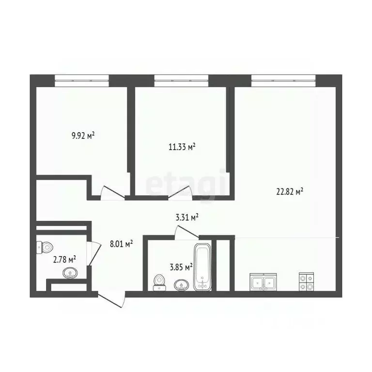 2-к кв. Тюменская область, Тюмень ул. Фармана Салманова, 1 (61.3 м) - Фото 1