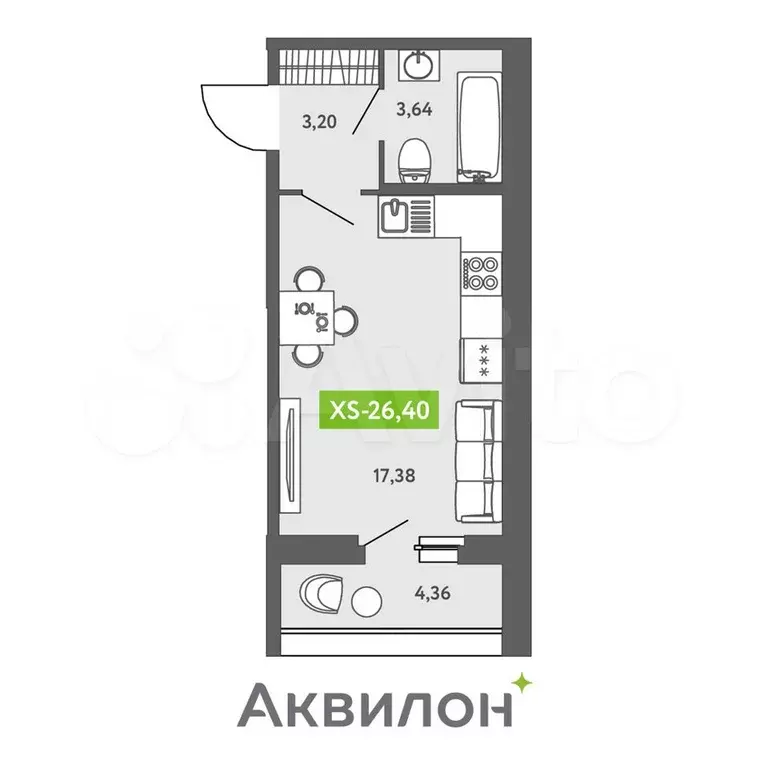 Квартира-студия, 25,6 м, 1/13 эт. - Фото 1