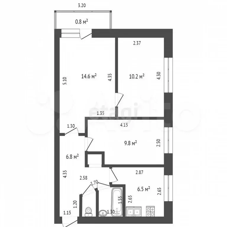 3-к. квартира, 51,5 м, 4/5 эт. - Фото 0