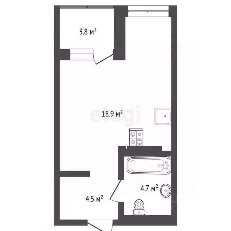 Студия Тюменская область, Тюмень ул. Монтажников, 59 (32.6 м) - Фото 2