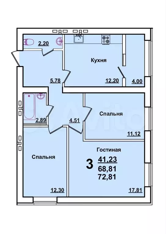 3-к. квартира, 73 м, 4/10 эт. - Фото 0