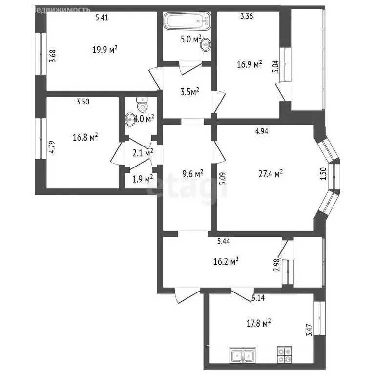 4-комнатная квартира: Калуга, Тульская улица, 34/2 (142 м) - Фото 0