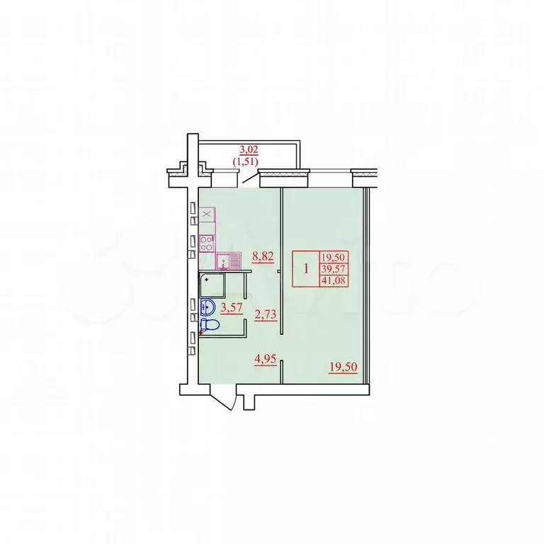 1-к. квартира, 41,1 м, 6/9 эт. - Фото 0