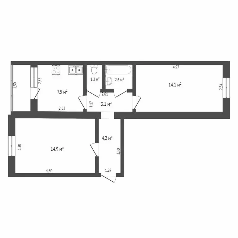 2-комнатная квартира: Ишим, Большая улица, 167 (47.2 м) - Фото 0