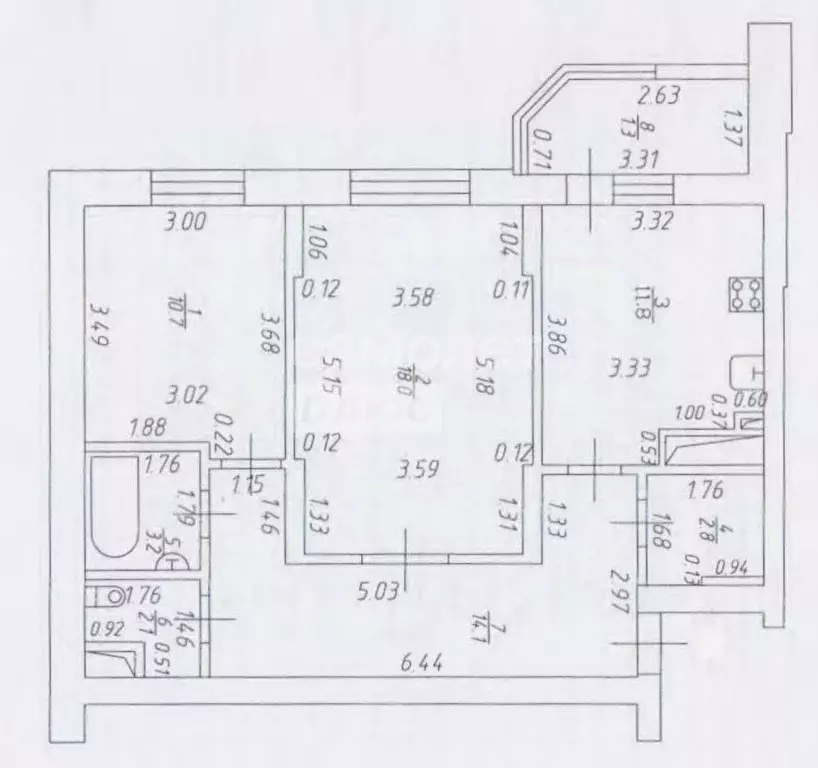 2-к кв. Татарстан, Казань ул. Нурихана Фаттаха, 15 (62.7 м) - Фото 1