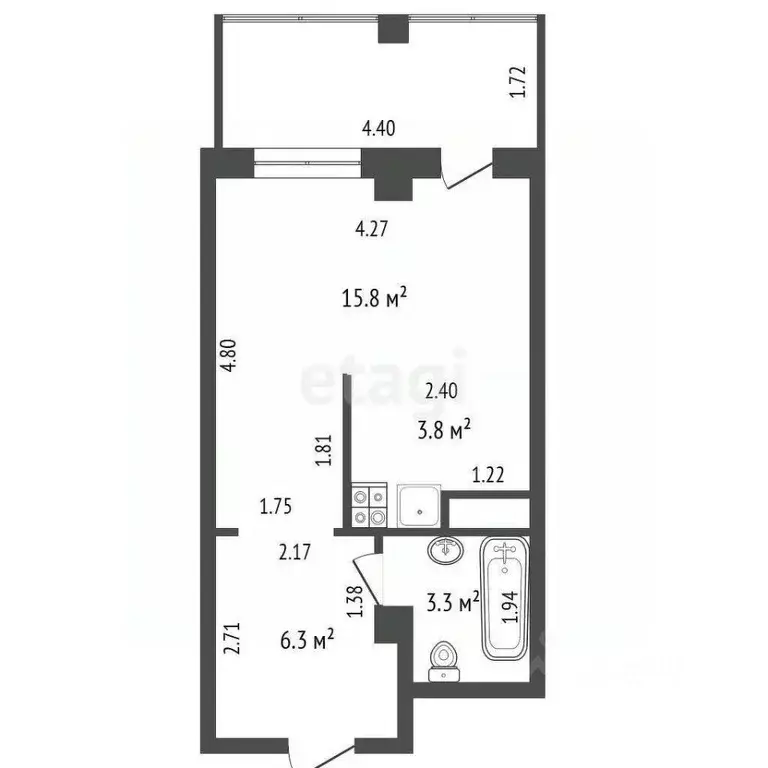 1-к кв. Саха (Якутия), Якутск ул. Можайского, 13/7А (29.2 м) - Фото 2