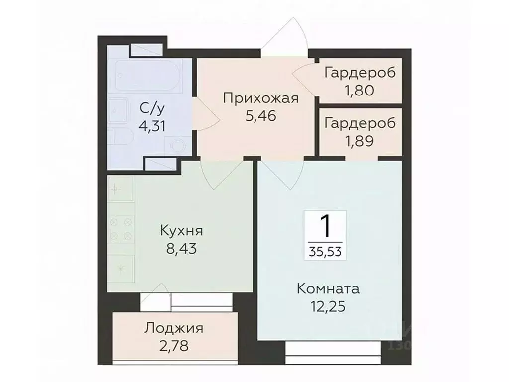 1-к кв. Воронежская область, Воронеж ул. Матросова, 64А (35.53 м) - Фото 0