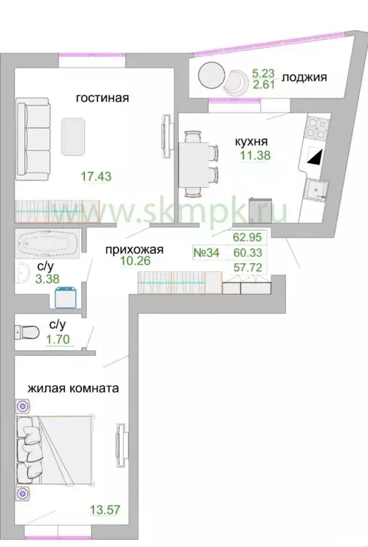2-к кв. Калининградская область, Зеленоградск ул. Тургенева (63.0 м) - Фото 1