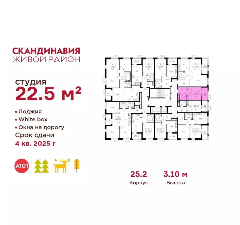 Студия Москва Скандинавия жилой комплекс, 25.2 (22.5 м) - Фото 1