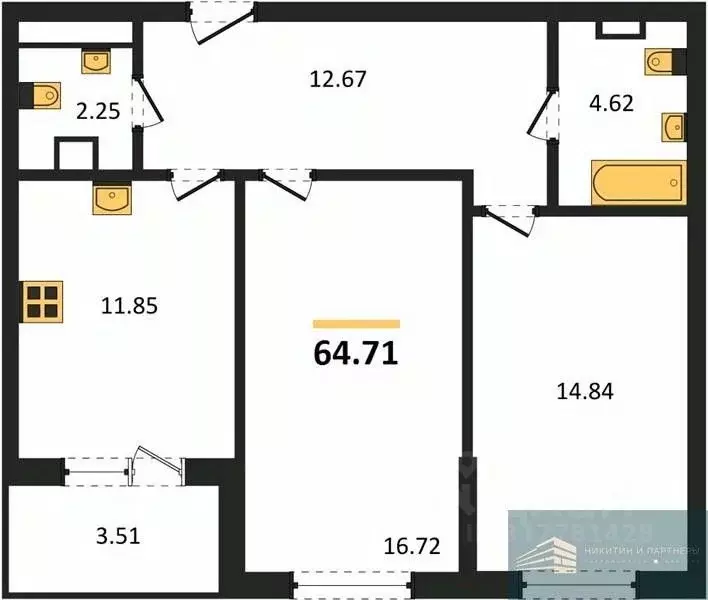 2-к кв. Воронежская область, Воронеж ул. Ломоносова, 116Б (64.7 м) - Фото 0